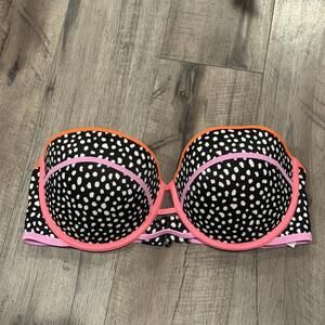 Victoria's Secret Swim Flirt Bandeau 34D Polka Dot Black Bikini Top Underwire